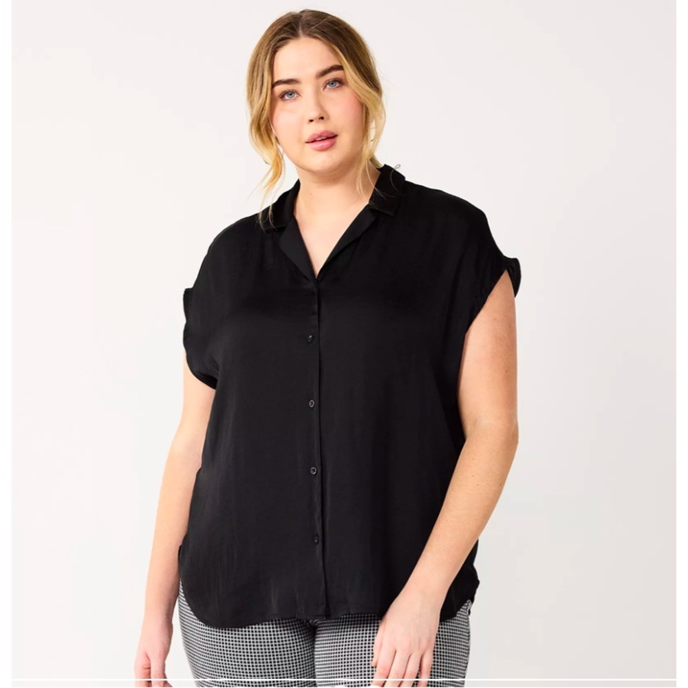 Nine West Black Lightweight Lapel Button Down Shirt